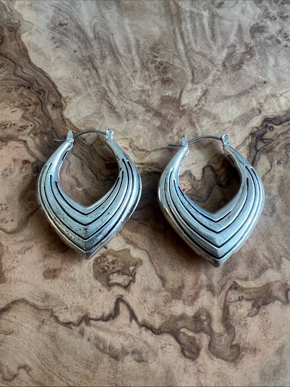 Silver Tone Lightweight Layered V Chevron Hoop Earrings - Modern y2k